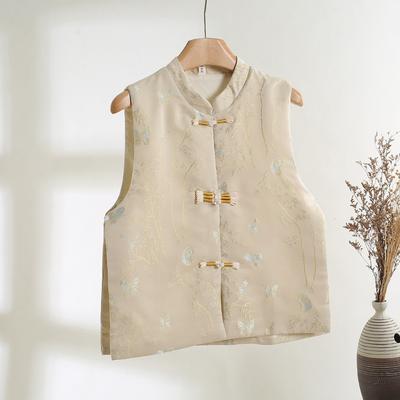 2025 Spring New Trend Satin Jacquard Bead Buckle Vest Vest Fashion Temperament Vest Women's Models