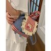 Korean Cute Fashion Denim Backpack Bag Women's 2025 New Plaid Lace Bucket Bag