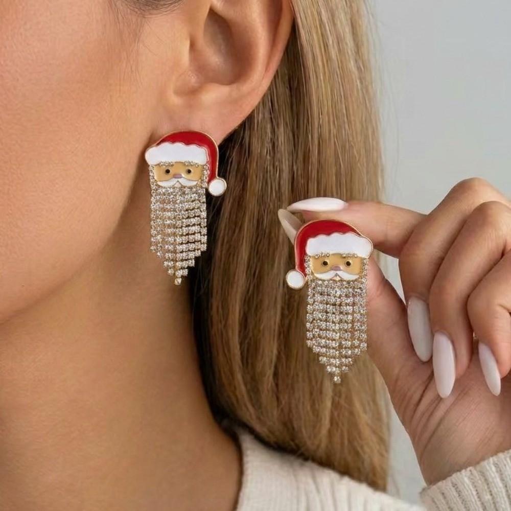 1 Pair Sparkling Shiny Rhinestone Stud Earrings Cute Santa Claus Dangle Earring  for Women