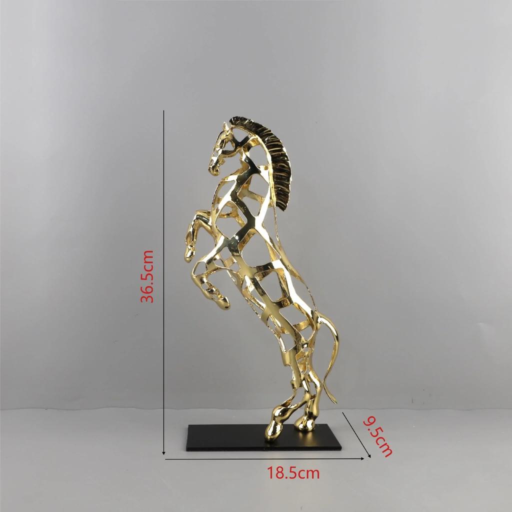 Metal Handicraft Artificial Animal Sculpture Hollow Out A Golden Horse Metal Decorative Figurines Home Decoration Accessories