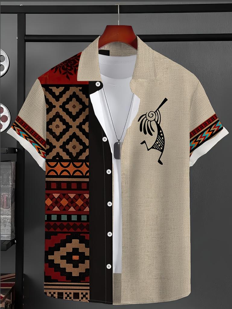 Vintage Summer Ethnic Style Graphic 3D Print Lapel Men Shirt Casual Comfortable Short Sleeve Shirt Street Shirts Man's Clothes