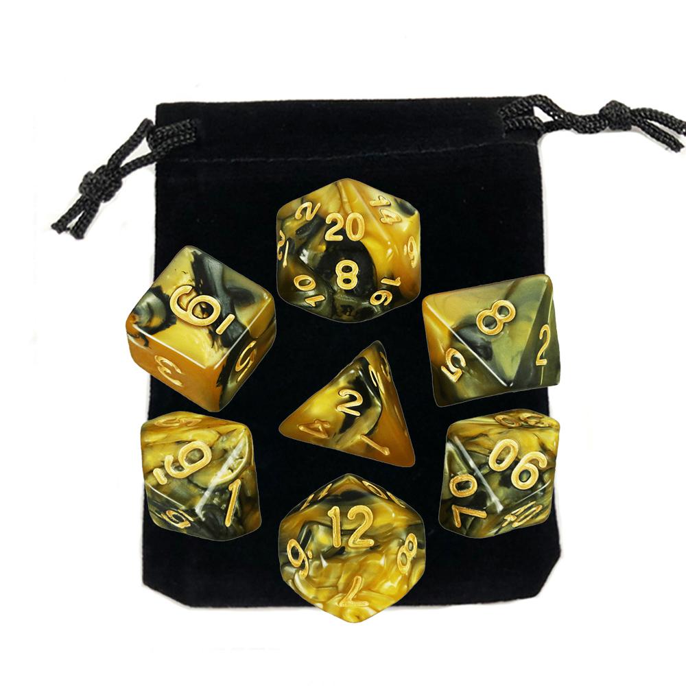 7-pack Dice with Carryall D4 D6 D8 D10 D D12 D20 Polyhedral Board Game Pieces