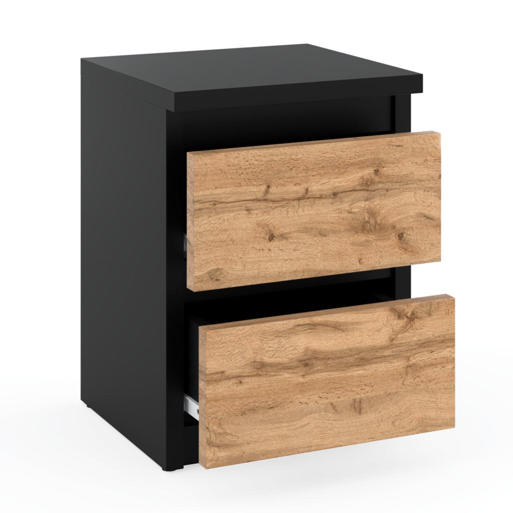 Black Oak Night Cabinet Wotan 30 Cm 2 Drawers Tv Table For Loft Bedroom