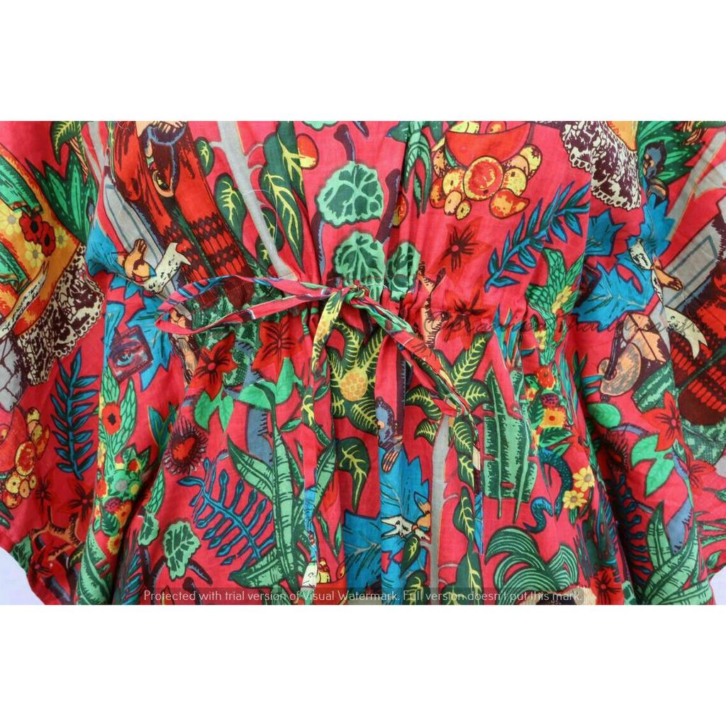 Maxi hippie din bumbac cu imprimeu roșu indian Frida Kahlo, îmbrăcăminte de noapte pentru femei, rochie caftan CKFTN-SCRN-FULL-BUYIT-018