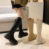 New Women'S Solid Color Back Zipper Design In Plus Size 35-42, Thick Soled High Heels, Autumn And Winter Knee High Boots