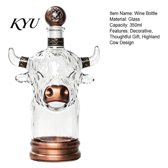 Domácí kancelář Barový dekor Horská kráva Karafka na whisky, Unikátní skleněná láhev na alkohol ve tvaru hlavy pro barovou karafku, 350ml Rustikální úložná nádoba, Dárek