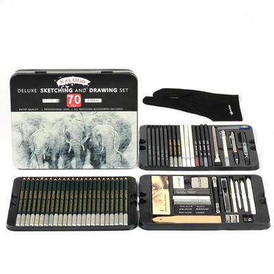 Set da 70 pezzi matite da schizzo in scatola di latta per arte e disegno