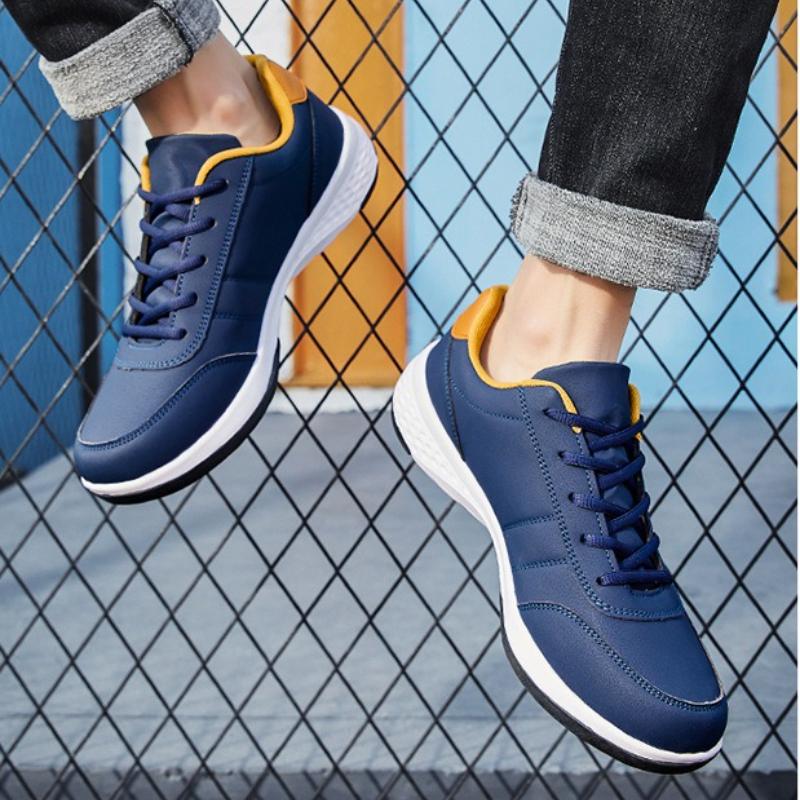 Modne Męskie PU Skórzane Casualowe Sneakersy Elastyczne Buty na Deskę Treningowe Buty Sportowe Lekkie Trenerki Duży Rozmiar 39-48