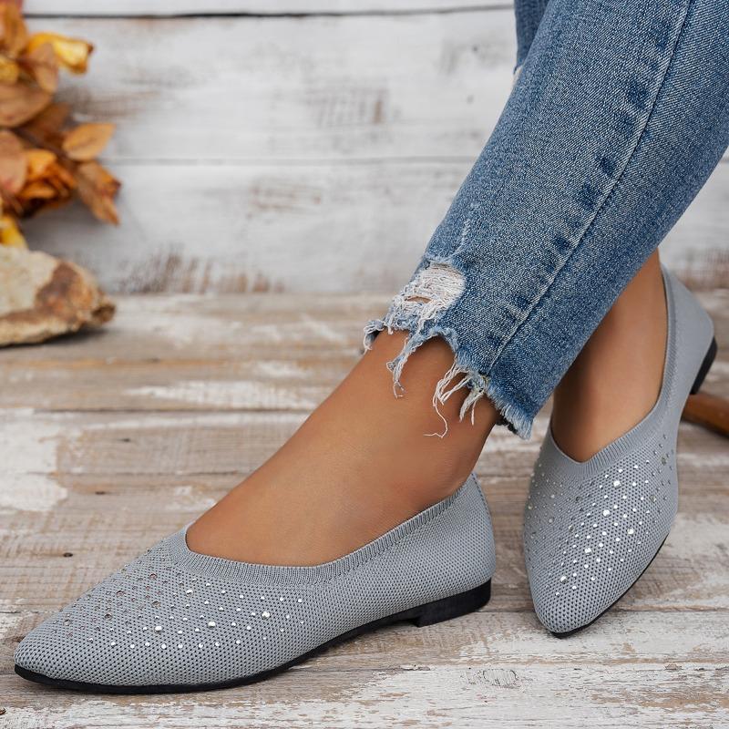 Fashion 2025 High Quality Women's Shoes Shallow Women's Flats Fashion Crystal Solid Daily Flats Women Sexy Pointed Toe Flat Low Heels