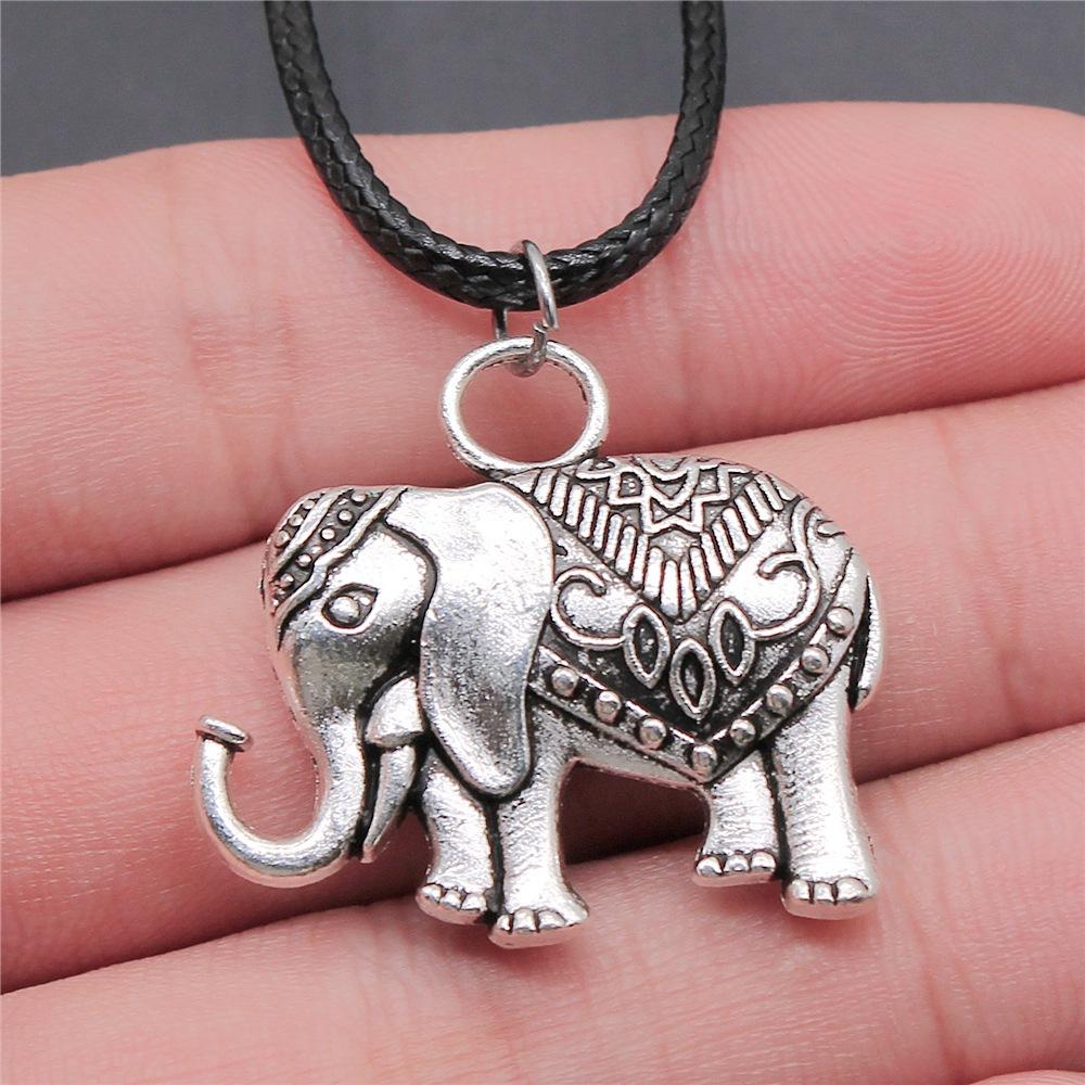 12 Styles Unisex African Elephant Thai Elephant India Ganesha Pendant Necklace Black Leather Cord Necklace
