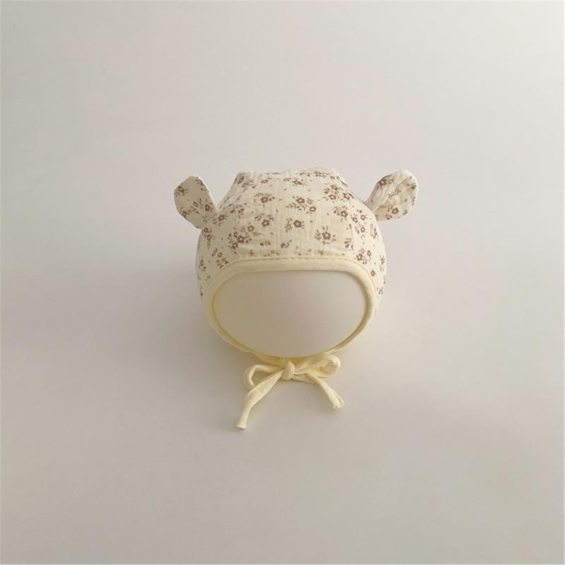 Lovely Earflap Hat with Chin Tie, Baby Fetal Caps Soft & Breathable Bonnet Fashionable Infant Hospital Hat for 0-1 Year