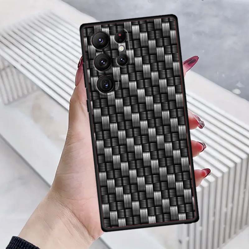 Black carved woven texture Phone Case For Samsung Galaxy S26 S25 S24 S23 S22 S21 S20 Ultra Plus FE 5G Black Soft TPU