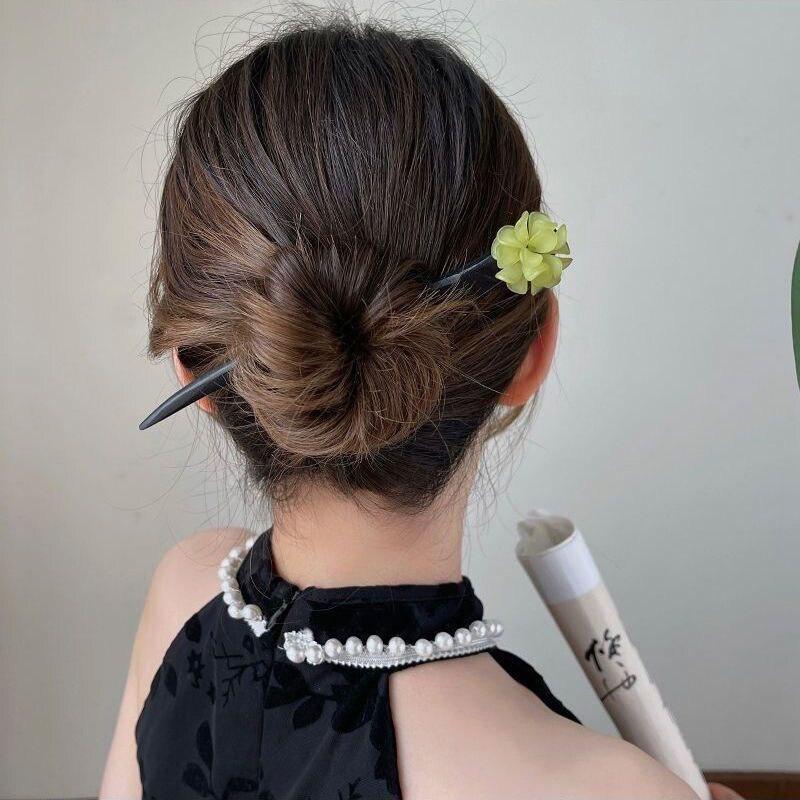 Antique Wood Hairpins Female New Chinese Simple Geometric Black Hair Sticks Hair Clips For Women Hair Accessories Pearl Headwear