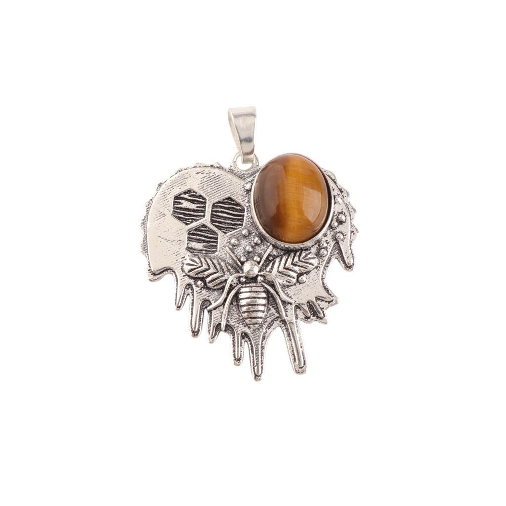 Yellow Tiger Eye Gemstone 925 Sterling Silver Handmade Antique Pendant 1.49" CP-28-28