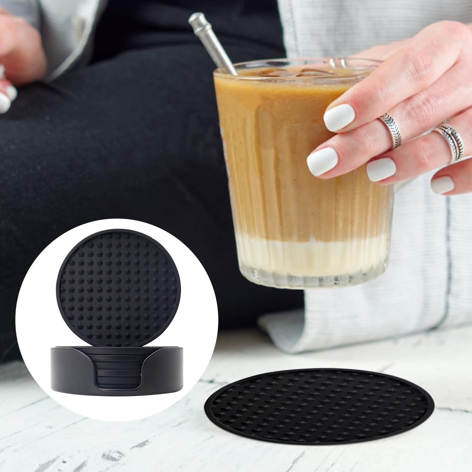 

Подстаканник для напитков, силиконовый подстаканник, набор из 6 предметов с пластиковой подставкой, подстаканник для журнального столика, держатель для стола, держатель для напитков на стол One Size чёрный