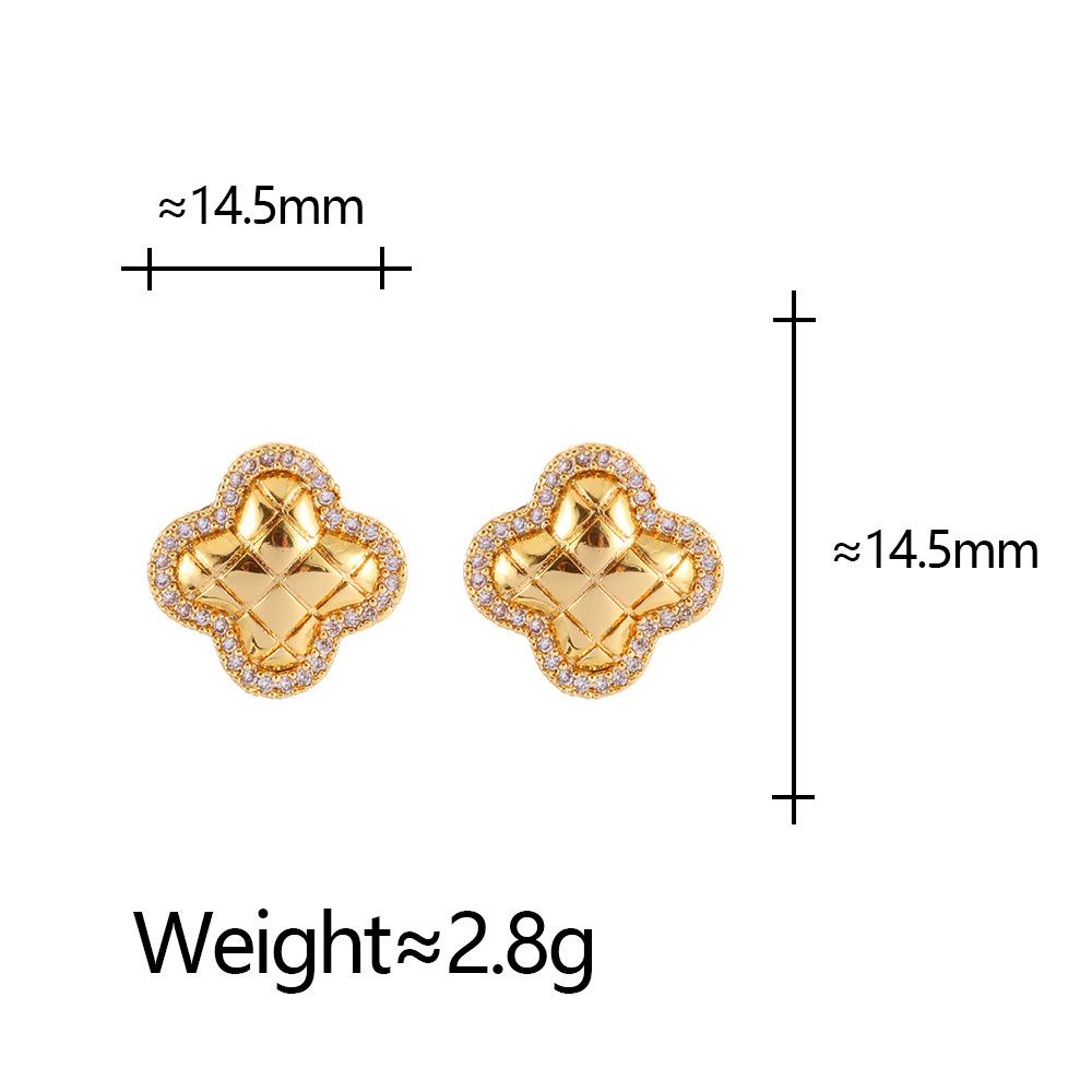 Exquisite Four-Leaf Clover Zircon Diamond Lattice Earrings - Versatile Daily Jewelry for Women