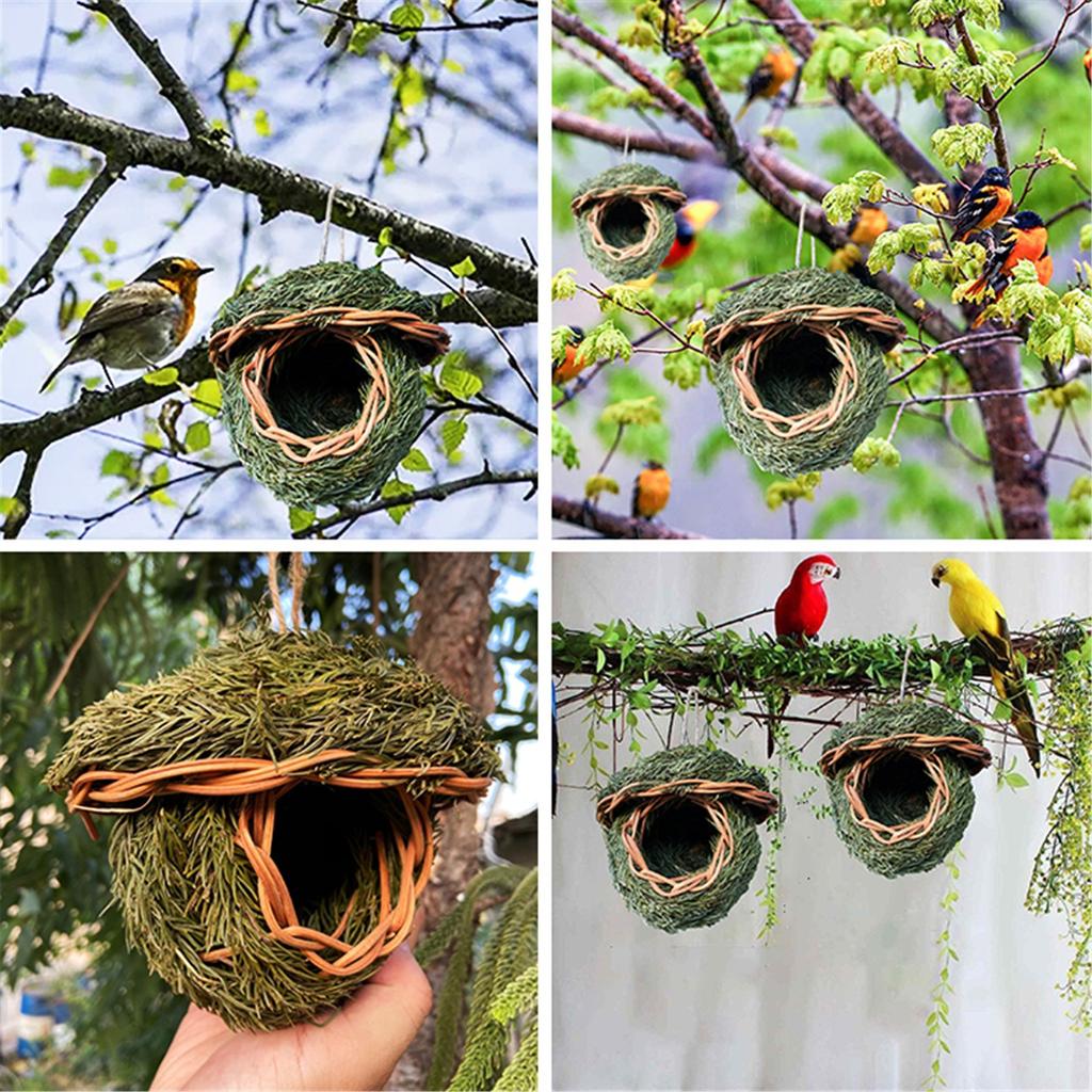 Casetta per Uccelli in Erba Naturale Tessuta a Mano per Appendere all'Esterno Rifugio Nido Adatto per Uccelli Piccoli e Decorazione da Giardino