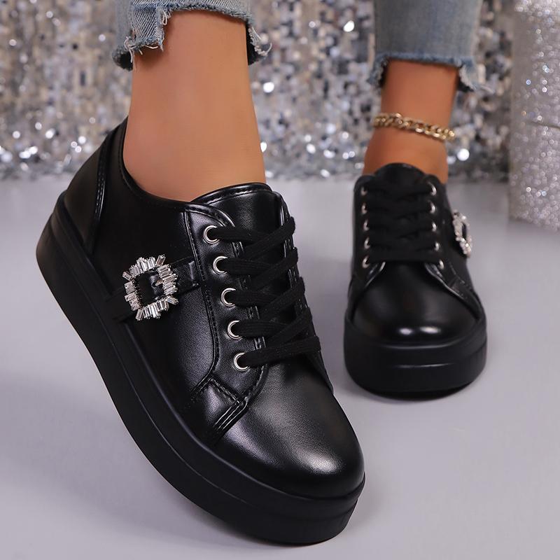 Fashion Women Sneakers Fashion Platform Non-slip Women Shoes New Lace Up Sports Shoes Woman Crystal Buckle Thick Bottom Vulcanized Shoes