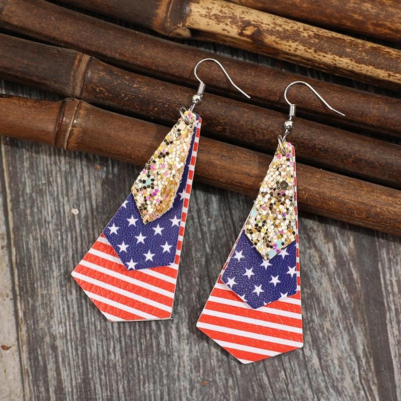 Retro Inspired Lightweight Earrings with Unique Multi Layer Print and Flag Sequins Portable for Festive Occasions