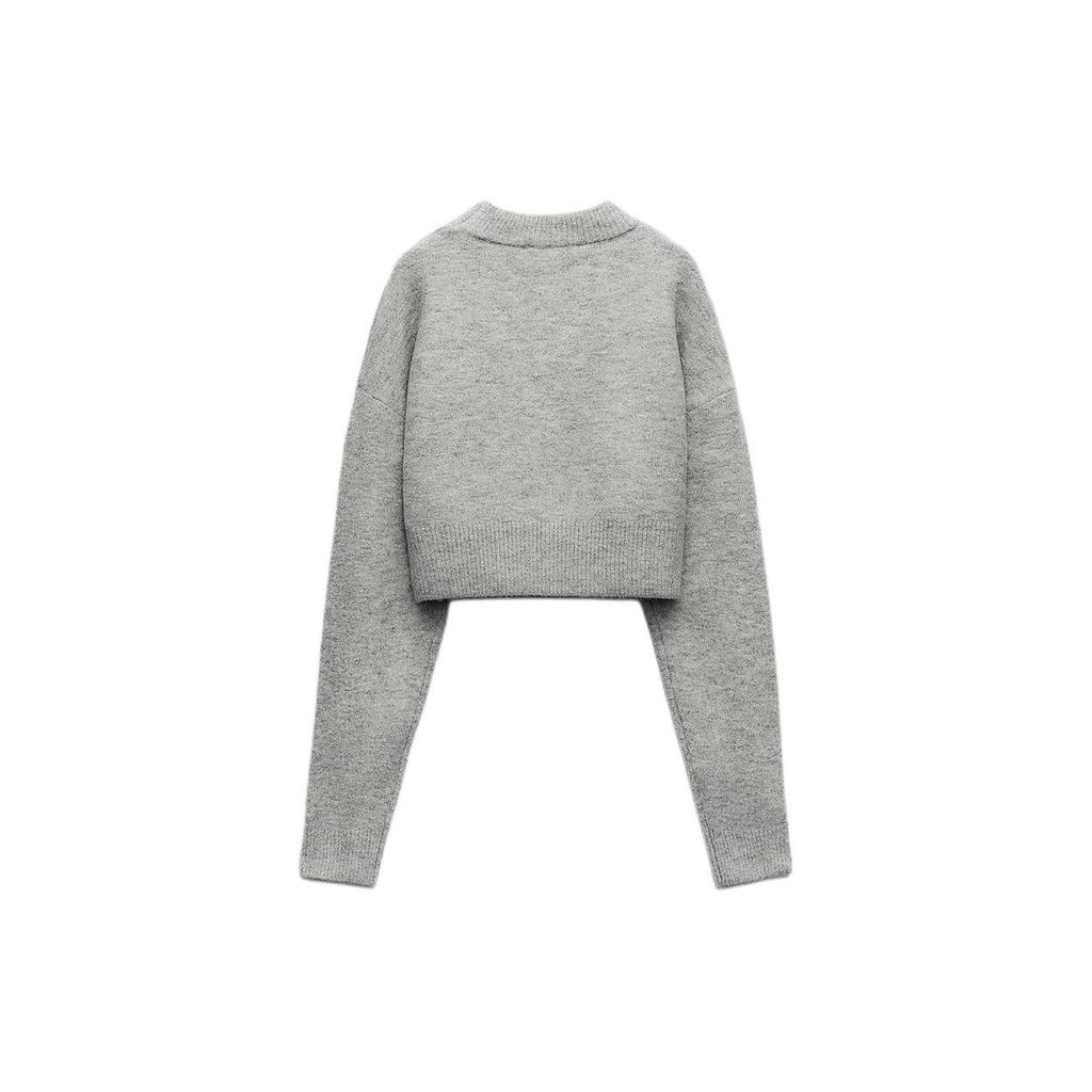 Zara Solid Color Round Neck Short Sleeve Knit Sweater Women tops Medium-Gray 5536125-809