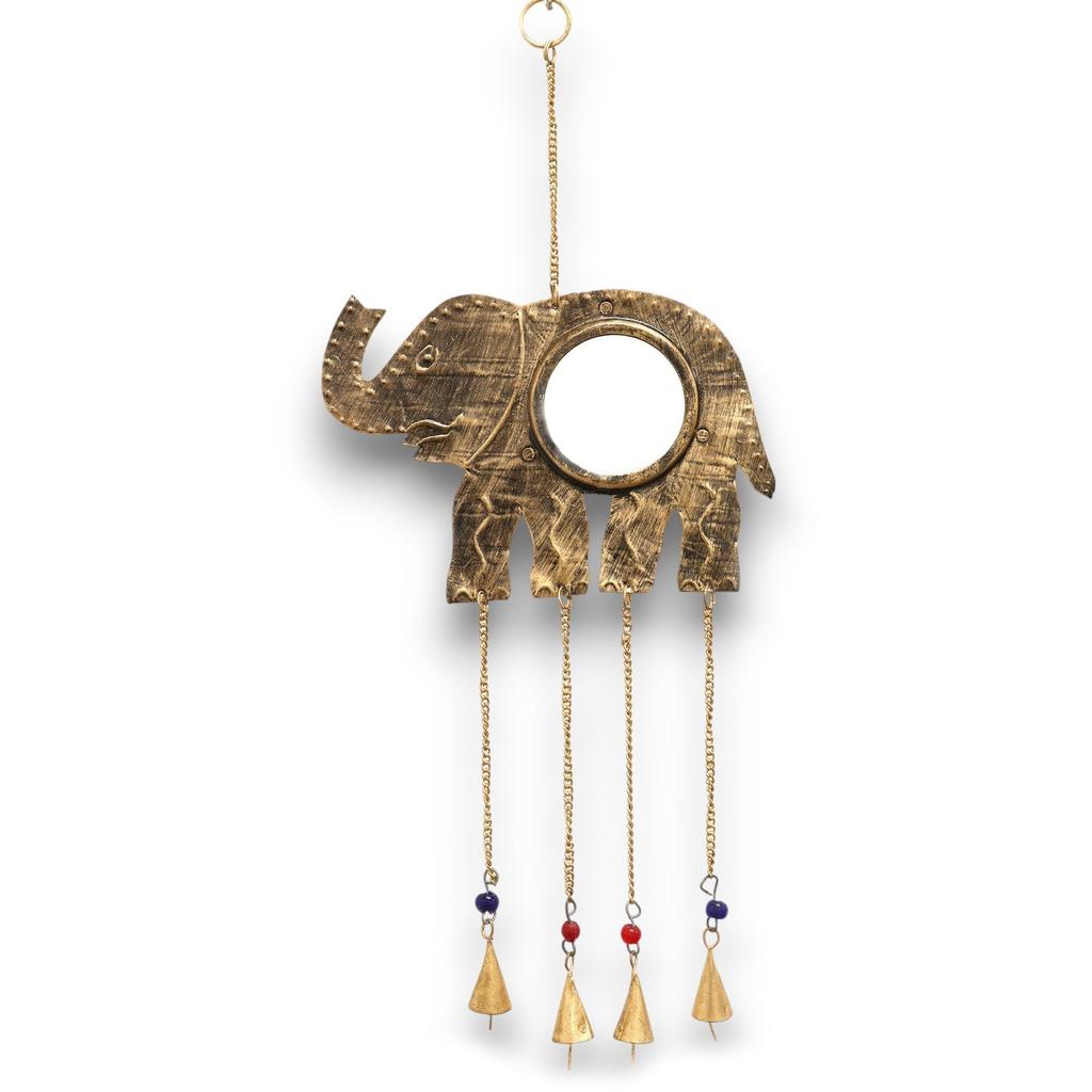 Elephant Mirror Wind Chime With 4 Brass Bells