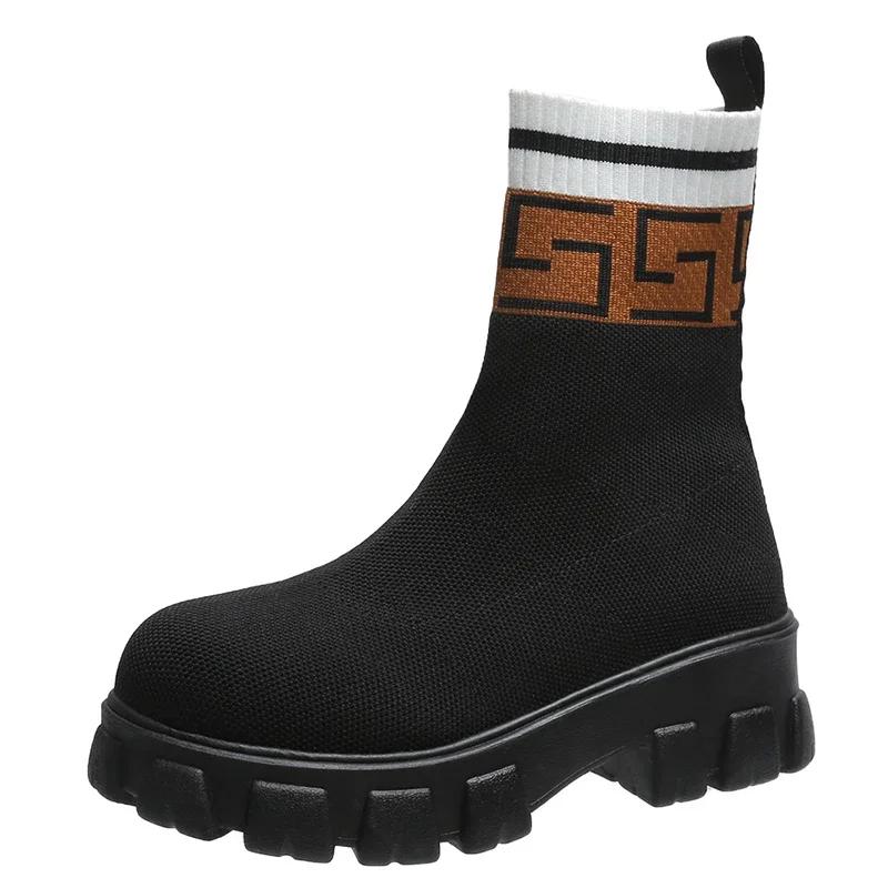 

2024 Осень Зима Новые Парные Носки Туфли Женские Толстые Подошвы Повседневные Большие Размеры Сетчатые Черные Трикотажные Короткие Сапоги Женские Botas De Mujer 42 чёрный