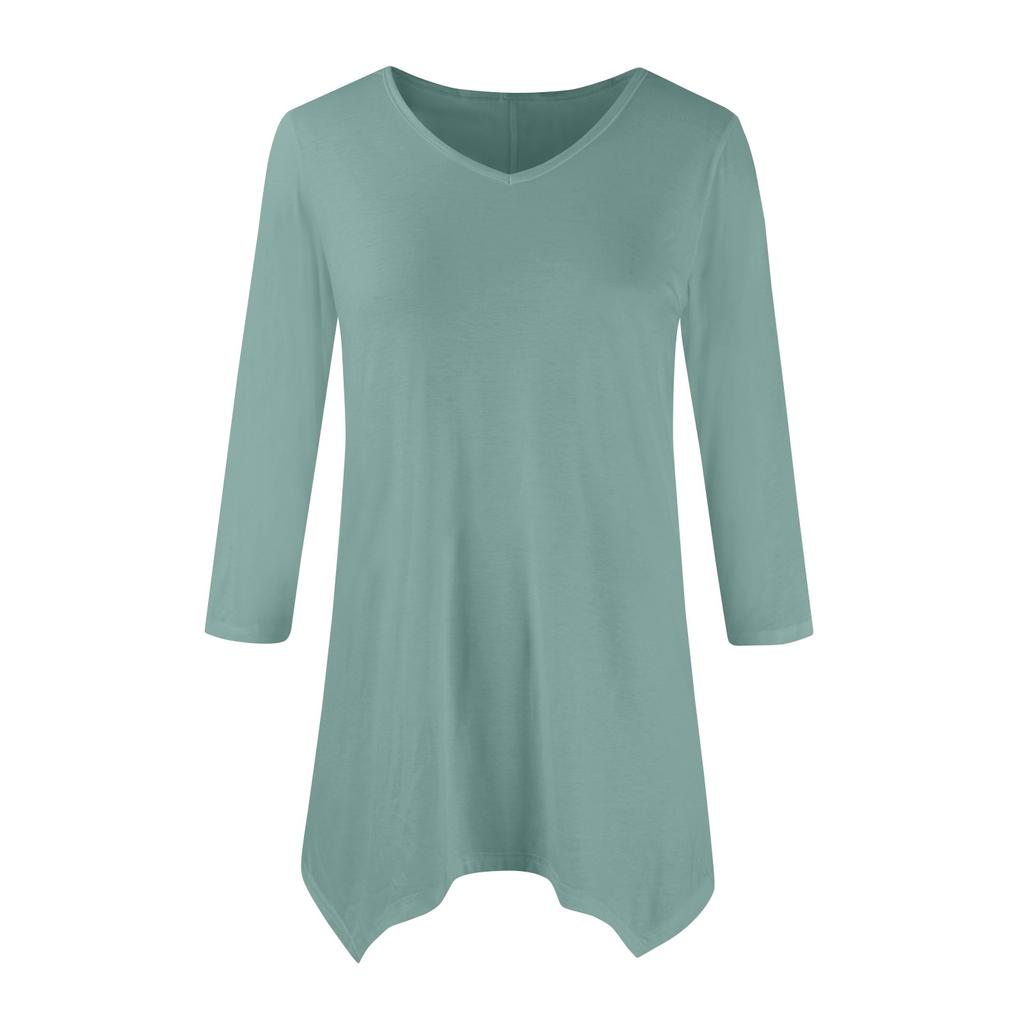 Women's Fashion Casual V-neck Seven-point Sleeve Shirt Belted Loose Comfortable Top