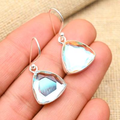Rainbow Mystic Topaz Gemstone Handmade 925 Solid Sterling Silver Jewelry Earrings For Her