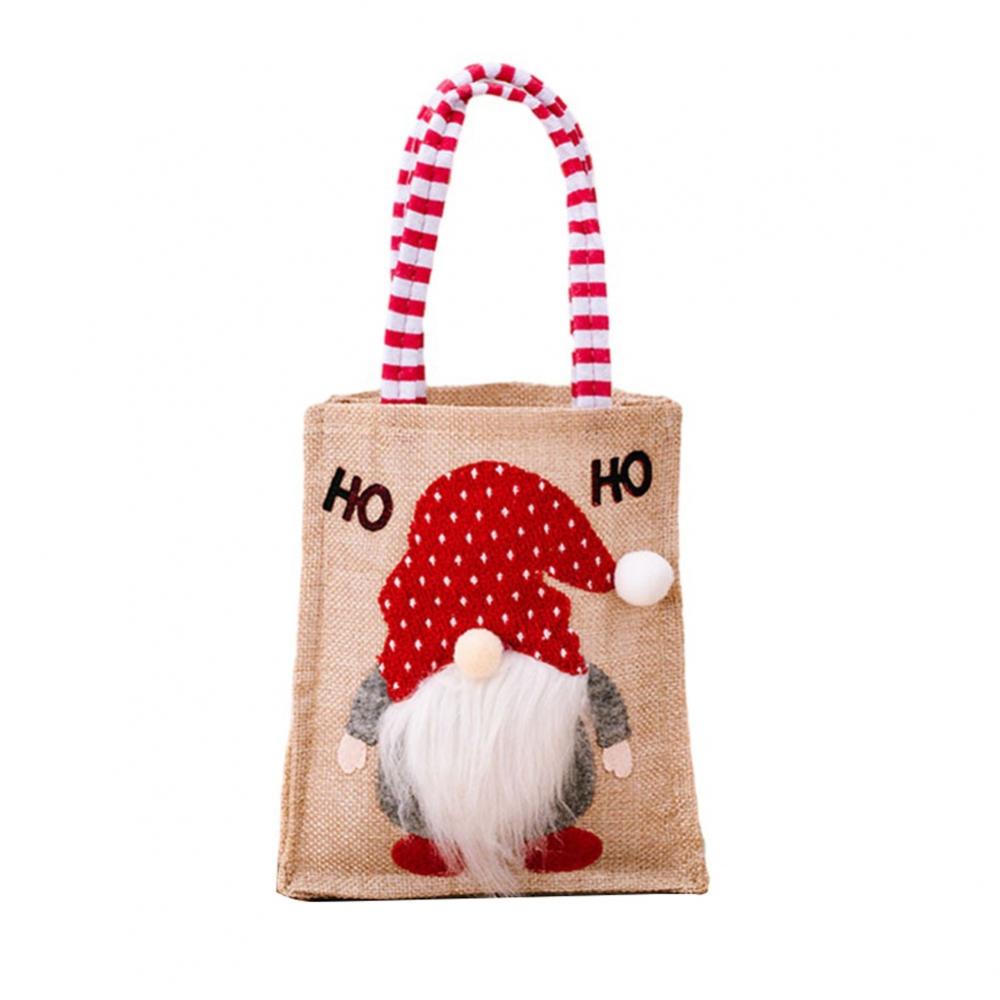 1x 18*16cm Christmas Burlap Tote Bag For Carrying Childrens Gifts Decoration
