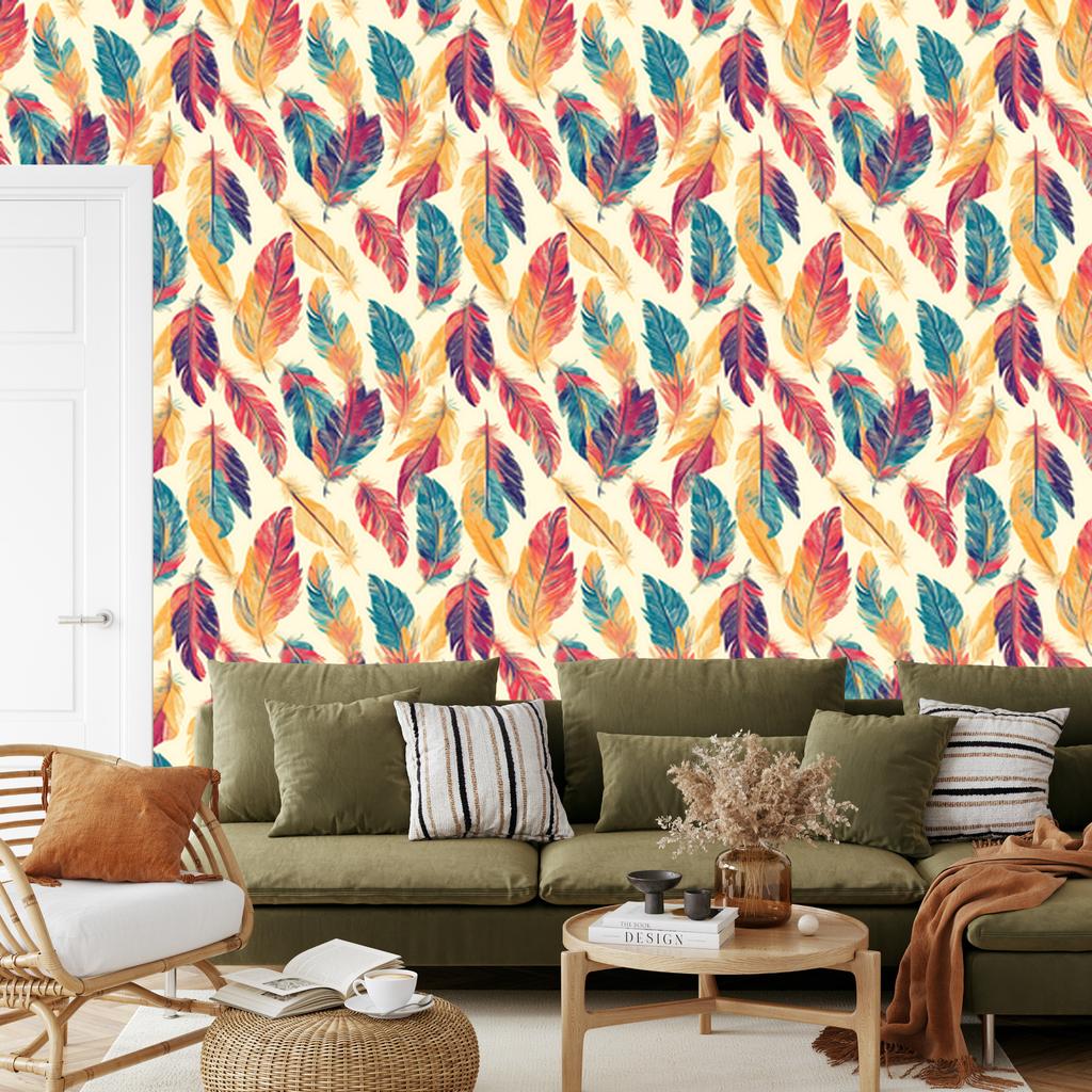 Boho Cream and Coral Wallpaper for Living Room and Bedroom 50x1000