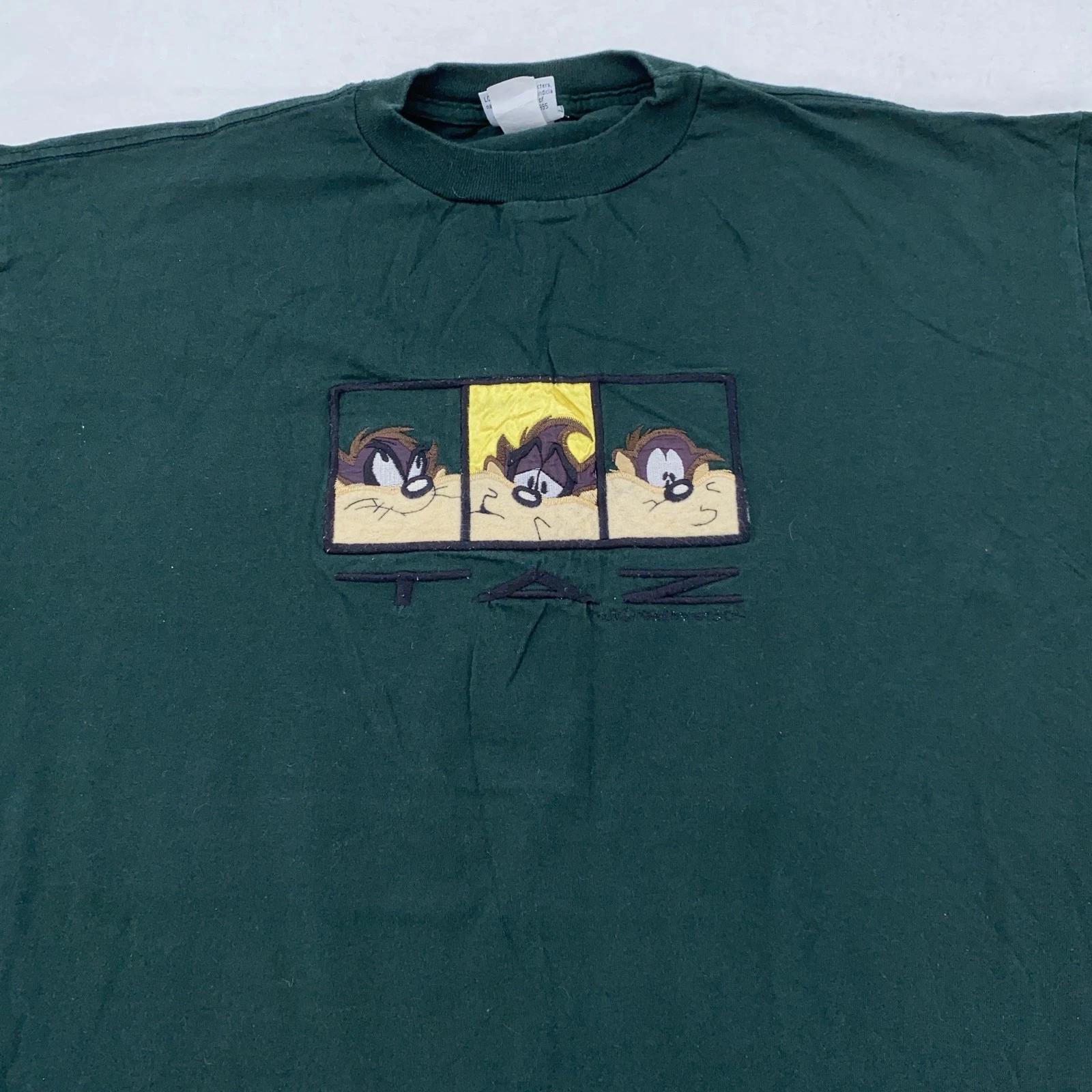 

Vintage Looney Tunes Taz Shirt Mens XL Green Cartoon Graphic Tee Embroidered 90s S