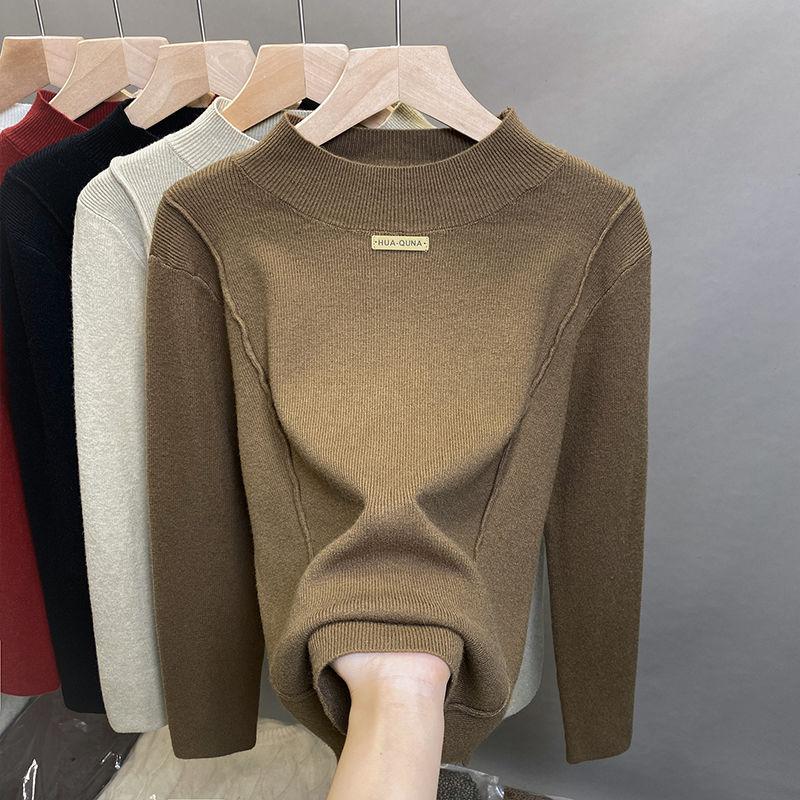 Plus-size Sweater Women's Semi-high Neck Pullover Knitted Top Women's Simple Knitted Sweater for Autumn and Winter