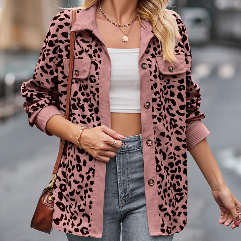 

Куртка-рубашка с леопардовым принтом на пуговицах с длинными рукавами, женская, осень 2025, новые европейские и американские женские топы XXL розовый
