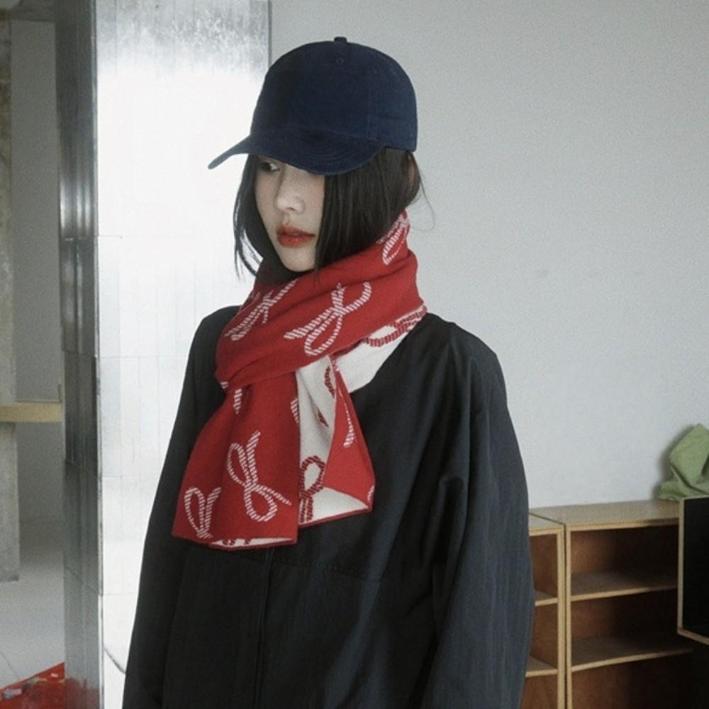 Two-sided Imitation Wool Scarf Lightweight Winter Shawl Trendy Bow Scarf  Gift