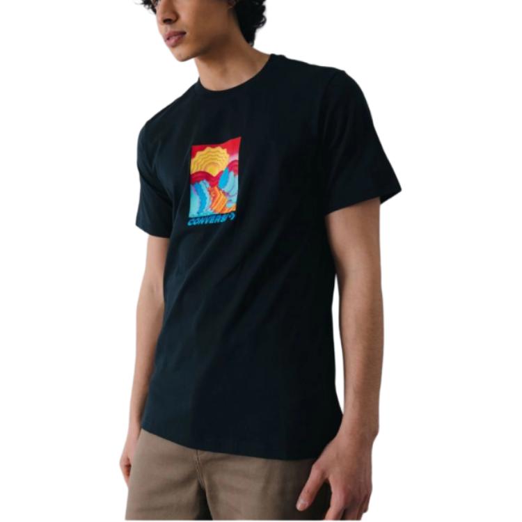 Converse T Shirts Men's Black Crew Neck Moderate Straight Fit 10024590-A02