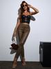 Rose Beauty A Winter Warm Women Pants High Waist Thermal Lined PU Leather Skinny Cropped Trousers