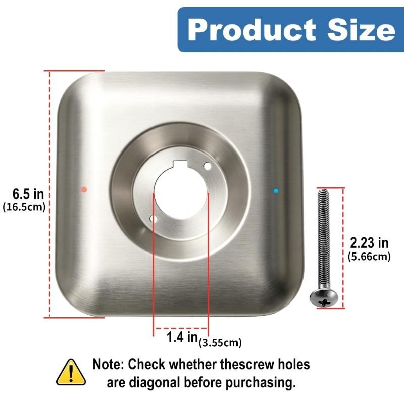 T2471BN Single-Piece Shower Trim Plate Replacement Escutcheon Plate with Square Metal Construction, Silver Tone Finish and Mounting Screws for