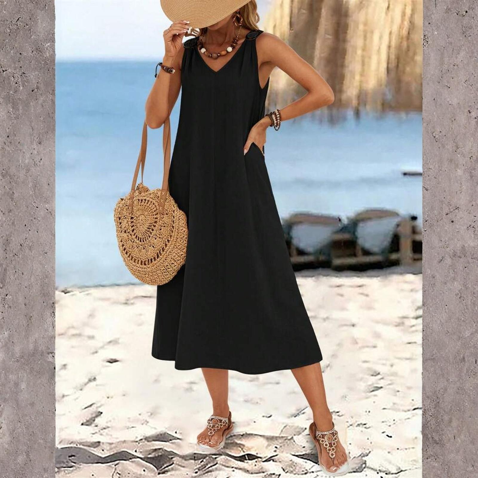 Women s Fashion Color Sleeveless Dress L