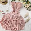 Fashion Ruffle Dress Women Sweet V Neck Sleeveless Pleated Dress Casual Summer Dress Vestidos
