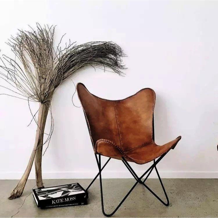 Vintage Handmade Buffalo Leather Butterfly Chair Lounge Accent Relax Arm Chair