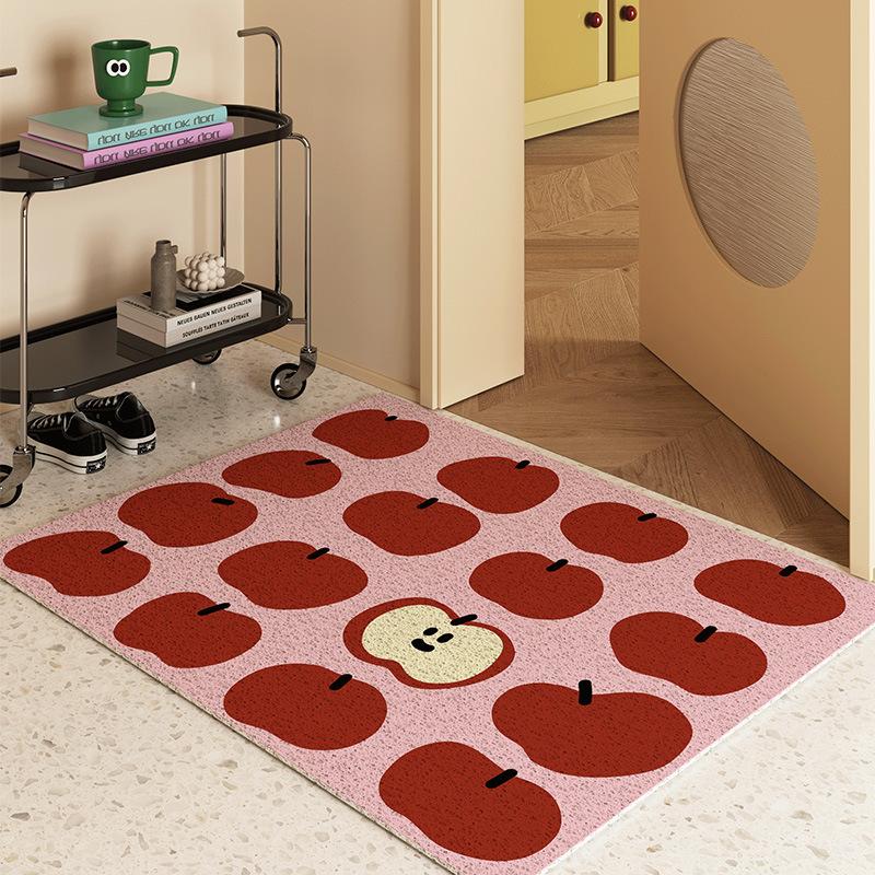 

Cartoon Apple Carpet Mat Rug Red Pink Fruit Design with The Great Apples Text Home Decoration Floor Mat Home Door Welcome Mat 40X60CM