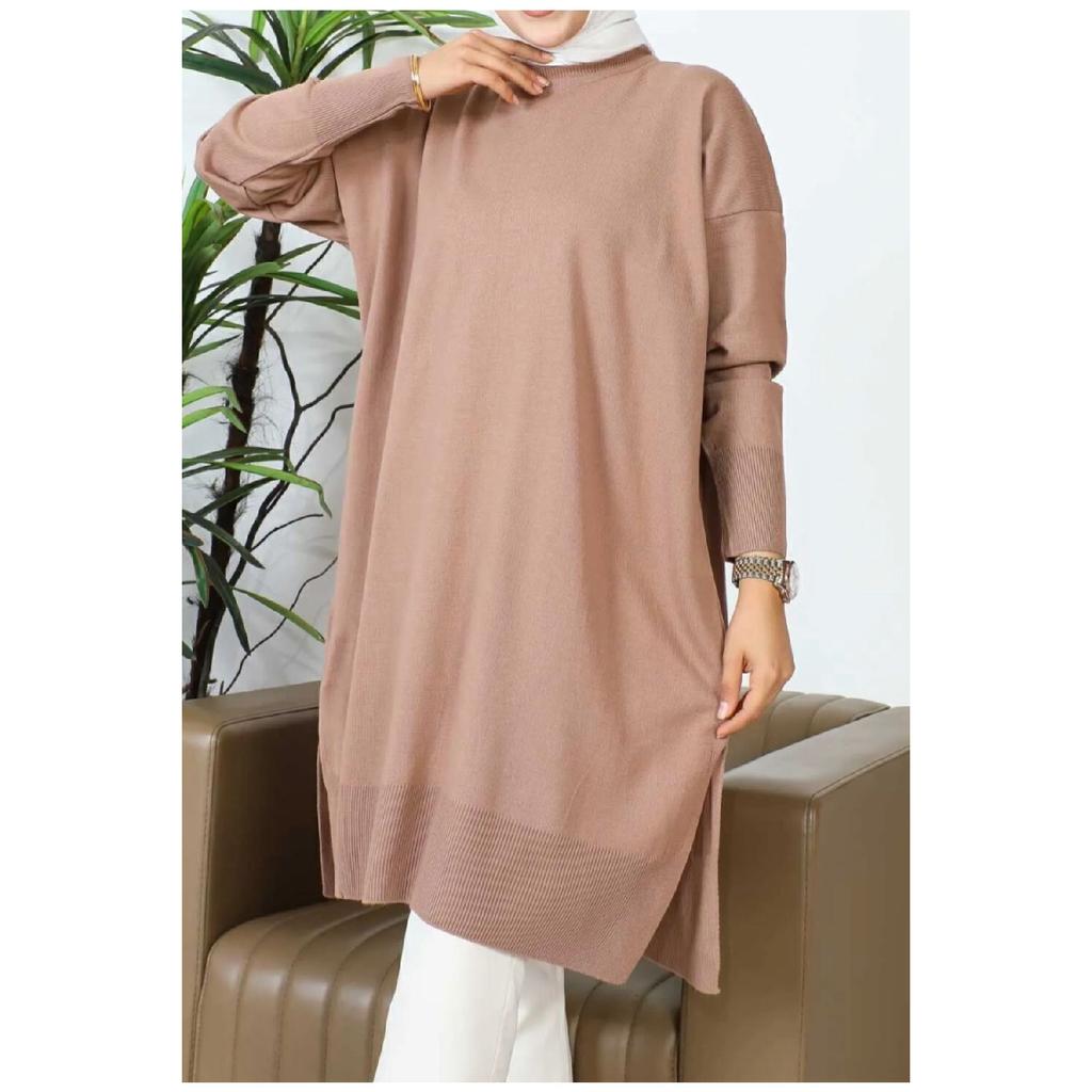 Mink Crew Neck Thin Mercerized Loose Knitwear Tunic