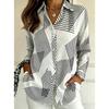 Geometric Print Women Blouse Spring Autumn Femme Office Lady Button Up Turn Down Collar Shirts
