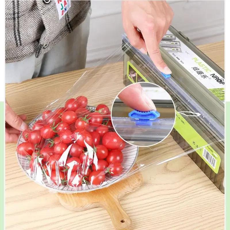 Frischhaltefolie Spender Klarsichtfolie Cutter Aufbewahrungsbox Scharfer Schneider Transparent Nachfüllbar Aluminiumhalter Küchenwerkzeug