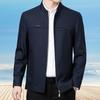 Men Jacket Lapel Long Sleeve Zipper Placket Middle-aged Coat with Side Pockets Solid Color Casual Jacket Outwear