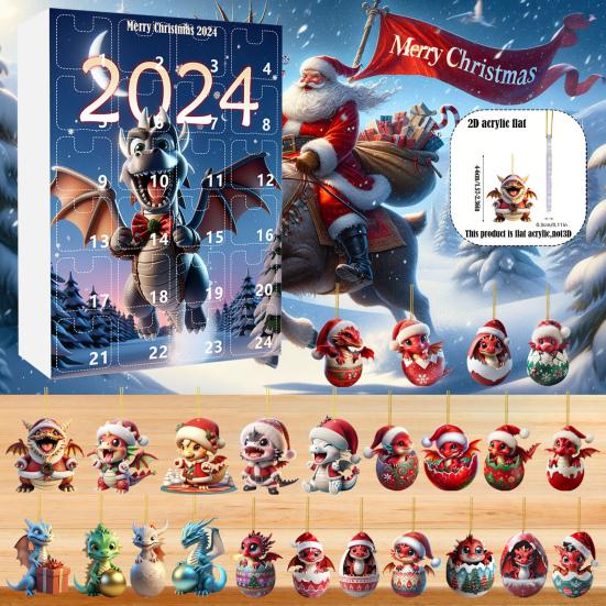 2024 Christmas Advent Calendar 24 Days Christmas Countdown Cartoon Baby Dragon Ornament