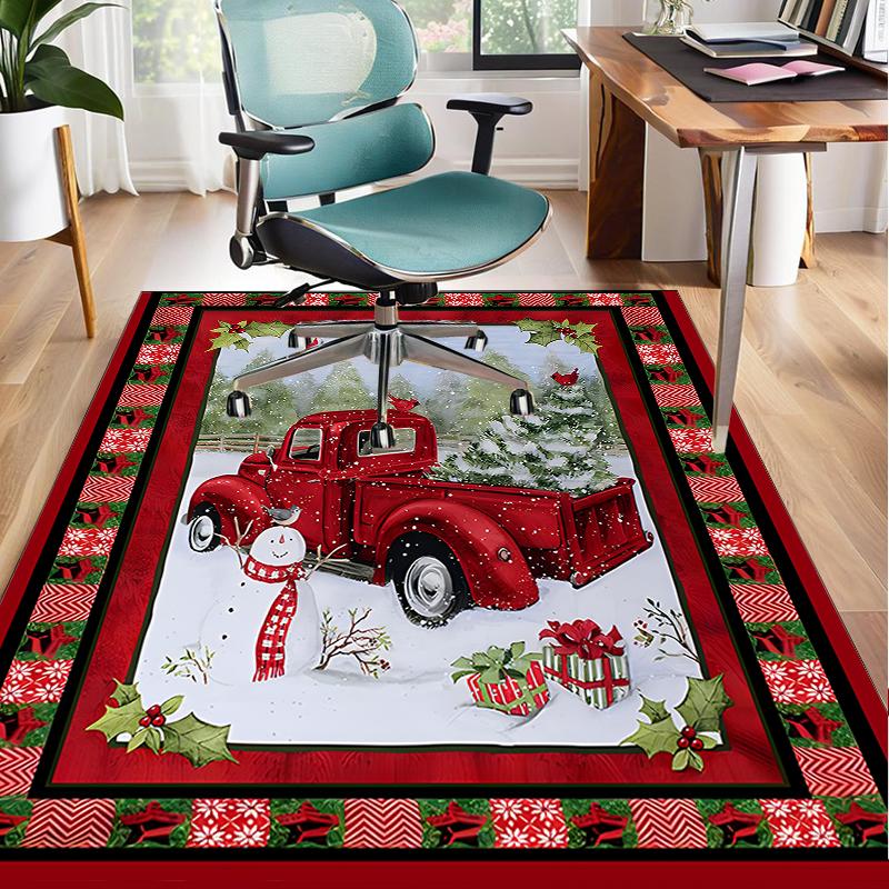 Christmas Vintage Truck Office Rug Chair Mat, Game Carpet, Suitable for Front Door, Bedroom, Living Room, Desk, Holiday Gift