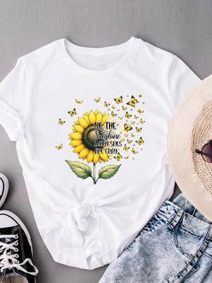 (Asian Size) Clothing Fashion Print Short Sleeve T-shirts T Female Sweet Floral Flower Casual Women's Top Graphic Tee