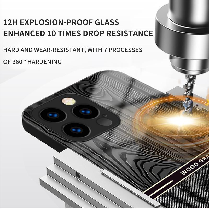 Pouzdro z tvrzeného skla s potiskem dřevodekoru Ochranný kryt Měkké TPU pouzdro Skořepina pro Xiaomi Redmi