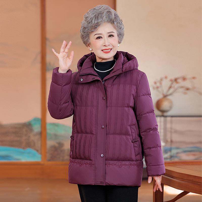 

Hooded Winter Down Jacket for Elderly Women - Thick White Duck Down Coat for Mothers and Grandmothers L фіолетовий